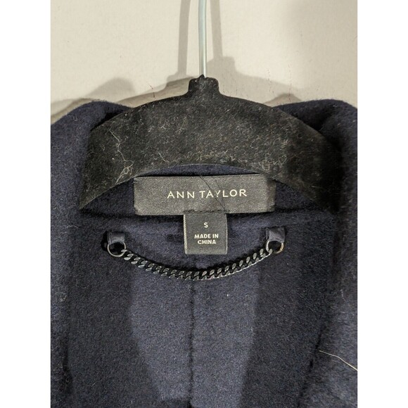 Ann Taylor Coat Women Size Small Navy Blue Wool Blend Contrast Stitch Classic - Picture 6 of 7